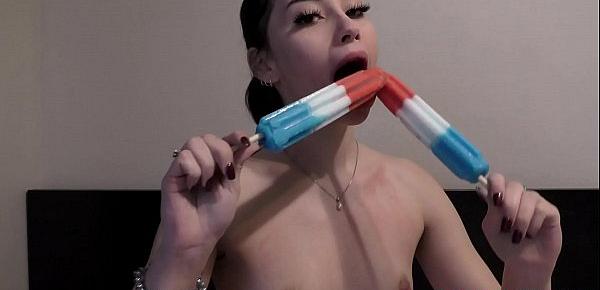  18 Year Old Aria Lee Nude On Bed Wishing She Had Multiple Cocks To Play With But Only Has Huge Popsicles
